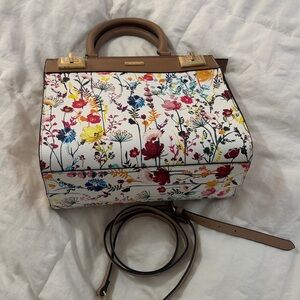 Elegant Floral Satchel with Brown Accents NWOT